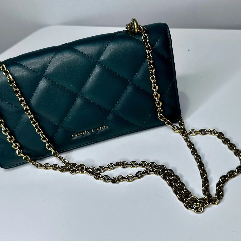 Charles & Keith Teal Quilted Crossbody Bag - Picture 1 of 4